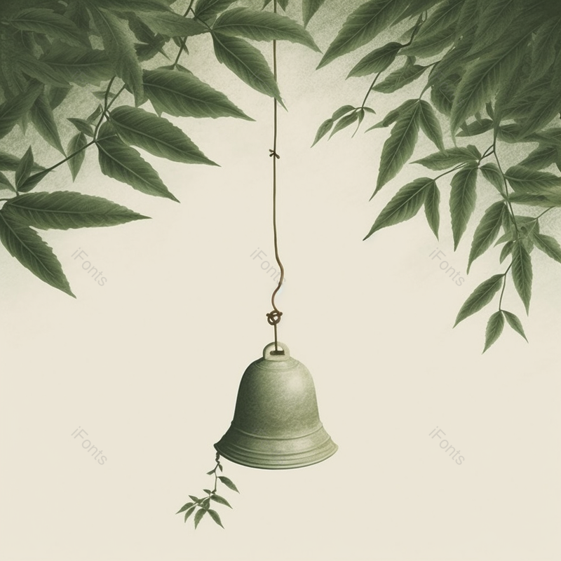 夏季古风绿色竹子铃铛圆形插画中国文化背景,插画/手绘图,插画/手绘图库,插画/手绘图下载,插画/手绘